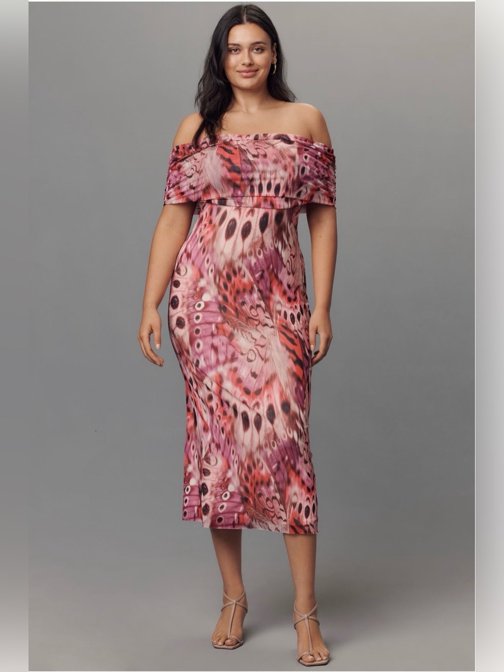 Anthropologie AFRM Zamora Off-the-Shoulder Mesh Midi Dress